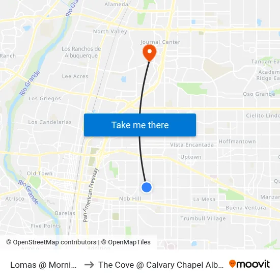 Lomas @ Morningside to The Cove @ Calvary Chapel Albuquerque map