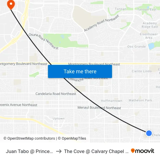 Juan Tabo @ Princess Jeanne to The Cove @ Calvary Chapel Albuquerque map