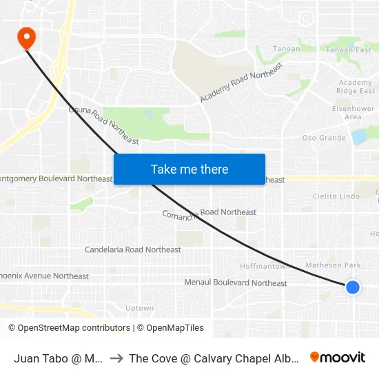 Juan Tabo @ Menaul to The Cove @ Calvary Chapel Albuquerque map