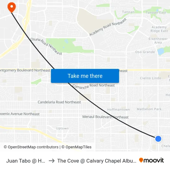 Juan Tabo @ Haines to The Cove @ Calvary Chapel Albuquerque map