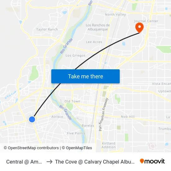 Central @ Amanda to The Cove @ Calvary Chapel Albuquerque map