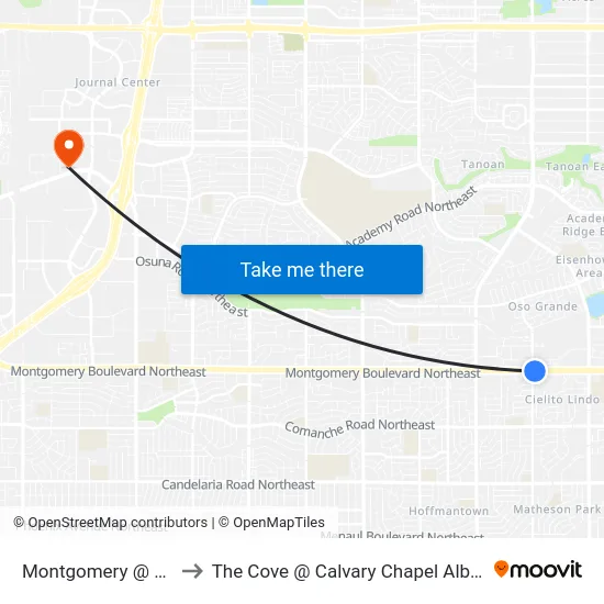 Montgomery @ Morris to The Cove @ Calvary Chapel Albuquerque map