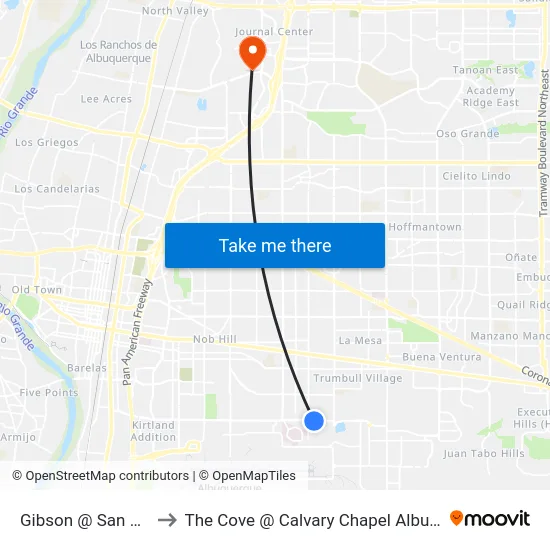 Gibson @ San Pedro to The Cove @ Calvary Chapel Albuquerque map