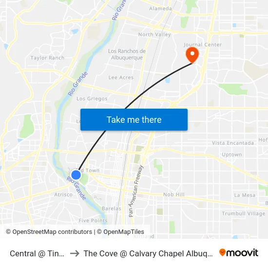 Central @ Tingley to The Cove @ Calvary Chapel Albuquerque map