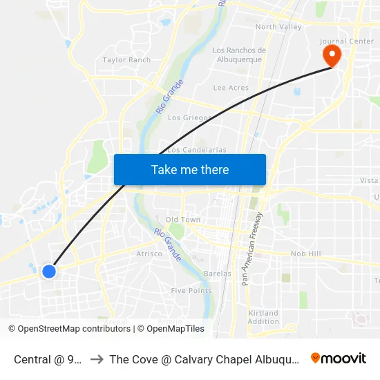 Central @ 94th to The Cove @ Calvary Chapel Albuquerque map