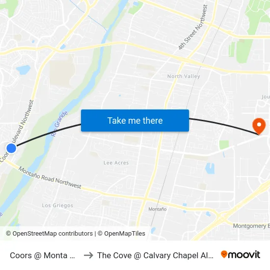 Coors @ Monta O Plaza to The Cove @ Calvary Chapel Albuquerque map