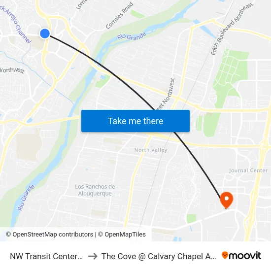 NW Transit Center (Bay B) to The Cove @ Calvary Chapel Albuquerque map