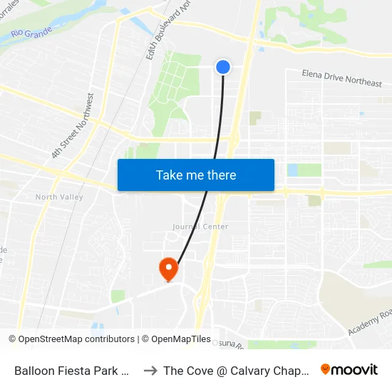 Balloon Fiesta Park @ San Mateo to The Cove @ Calvary Chapel Albuquerque map