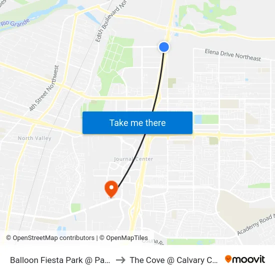 Balloon Fiesta Park @ Pan American Freeway to The Cove @ Calvary Chapel Albuquerque map