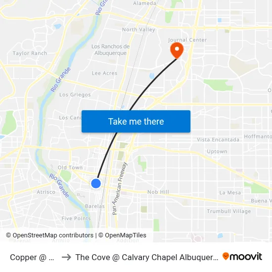 Copper @ 5th to The Cove @ Calvary Chapel Albuquerque map