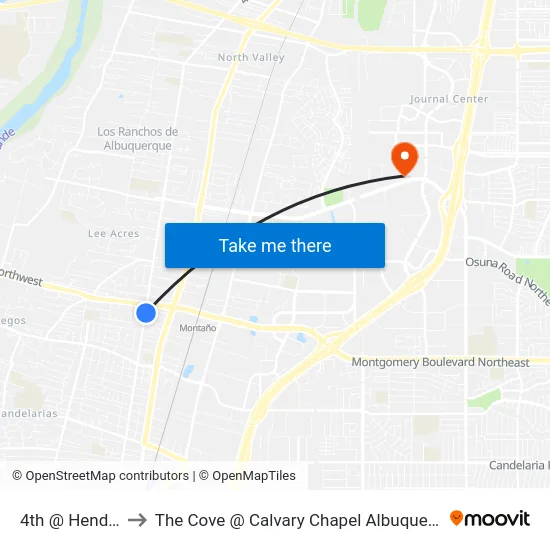 4th @ Hendrix to The Cove @ Calvary Chapel Albuquerque map