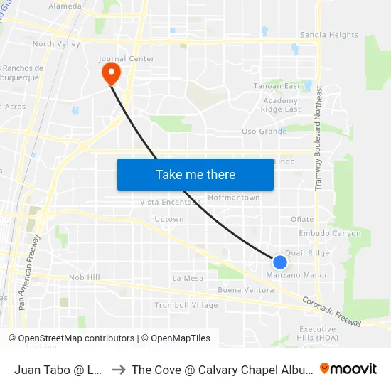 Juan Tabo @ Lomas to The Cove @ Calvary Chapel Albuquerque map