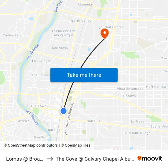 Lomas @ Broadway to The Cove @ Calvary Chapel Albuquerque map