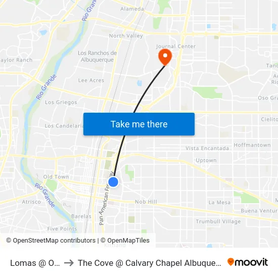 Lomas @ Oak to The Cove @ Calvary Chapel Albuquerque map