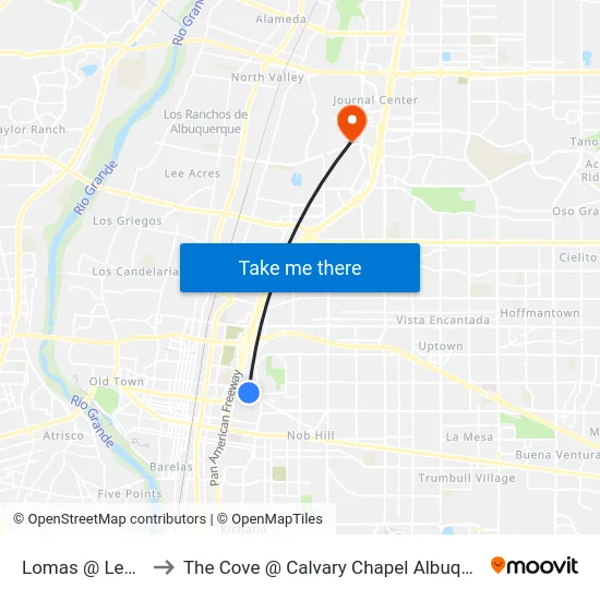 Lomas @ Legion to The Cove @ Calvary Chapel Albuquerque map