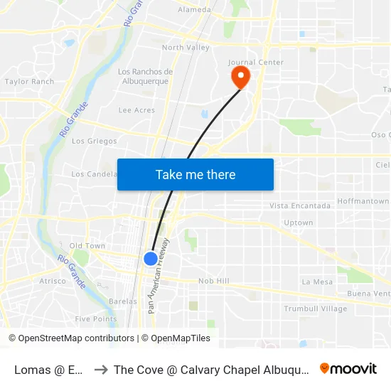 Lomas @ Edith to The Cove @ Calvary Chapel Albuquerque map