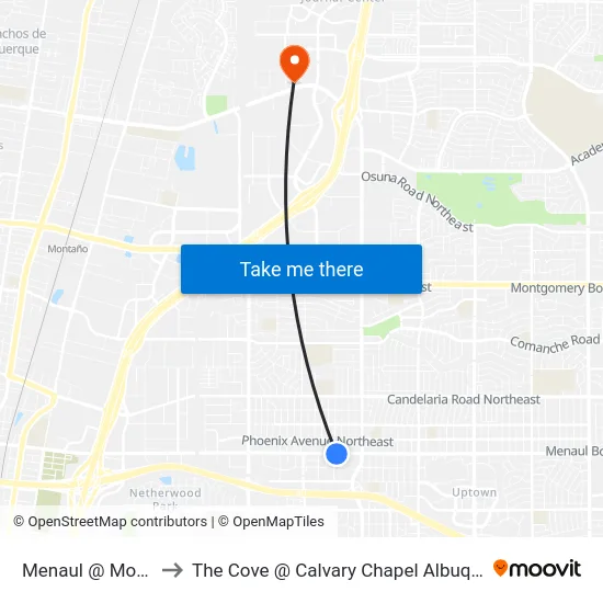 Menaul @ Monroe to The Cove @ Calvary Chapel Albuquerque map