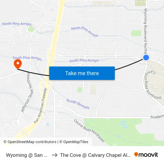 Wyoming @ San Antonio to The Cove @ Calvary Chapel Albuquerque map
