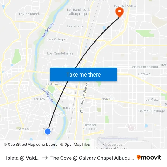 Isleta @ Valdora to The Cove @ Calvary Chapel Albuquerque map
