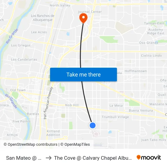 San Mateo @ Ross to The Cove @ Calvary Chapel Albuquerque map
