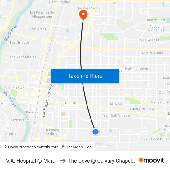 V.A. Hospital @ Main Entrance to The Cove @ Calvary Chapel Albuquerque map
