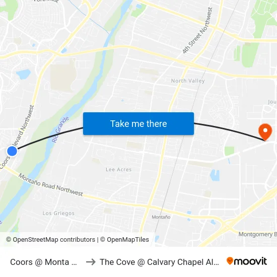 Coors @ Monta O Plaza to The Cove @ Calvary Chapel Albuquerque map