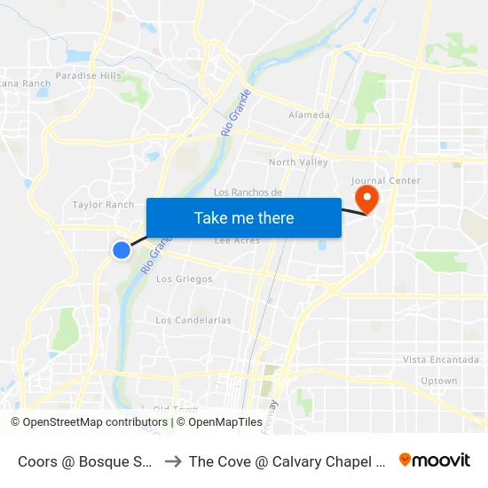 Coors @ Bosque School Rd. to The Cove @ Calvary Chapel Albuquerque map