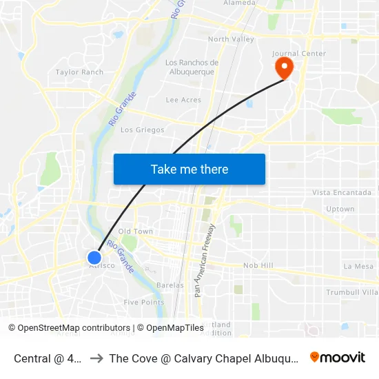 Central @ 48th to The Cove @ Calvary Chapel Albuquerque map