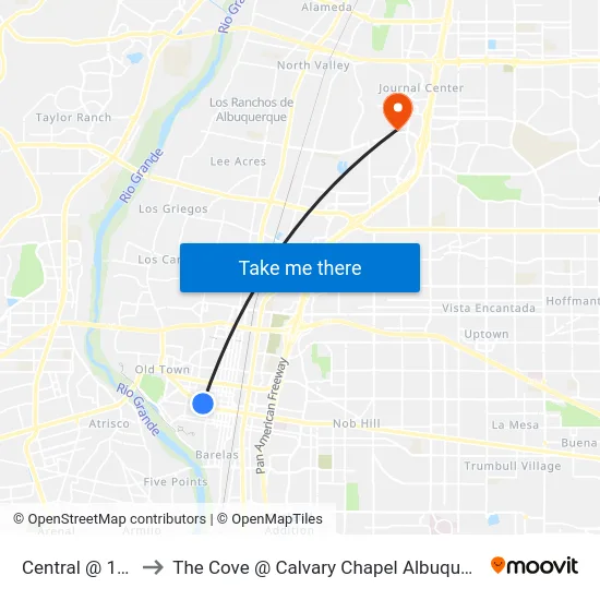 Central @ 10th to The Cove @ Calvary Chapel Albuquerque map