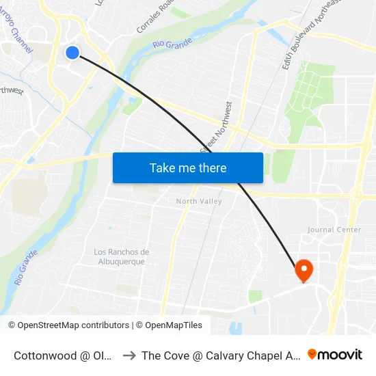 Cottonwood @ Old Airport to The Cove @ Calvary Chapel Albuquerque map
