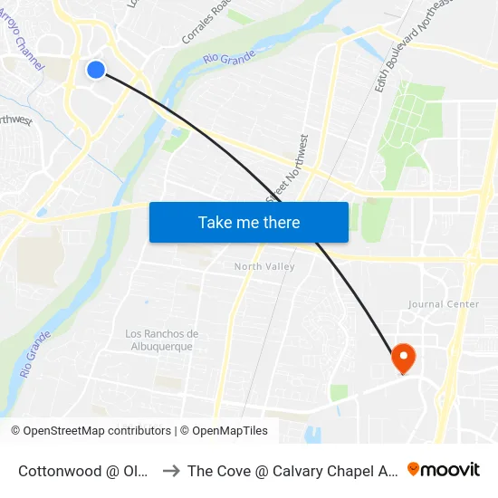 Cottonwood @ Old Airport to The Cove @ Calvary Chapel Albuquerque map
