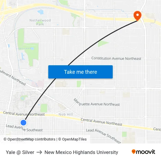 Yale @ Silver to New Mexico Highlands University map