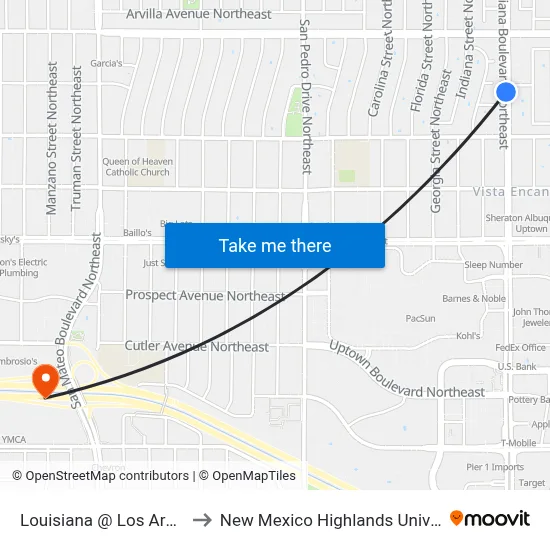 Louisiana @ Los Arboles to New Mexico Highlands University map