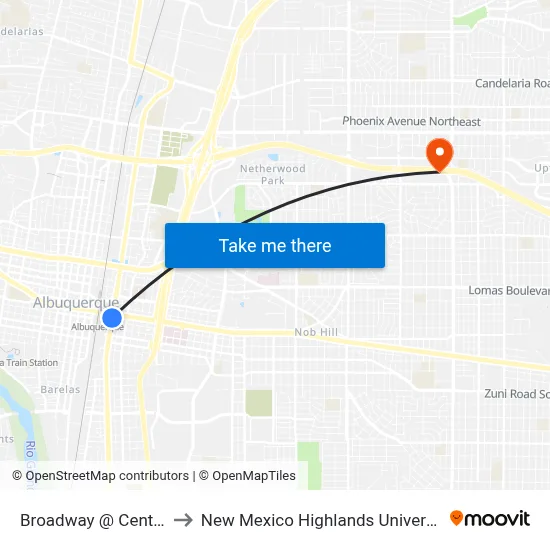 Broadway @ Central to New Mexico Highlands University map