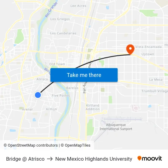 Bridge @ Atrisco to New Mexico Highlands University map