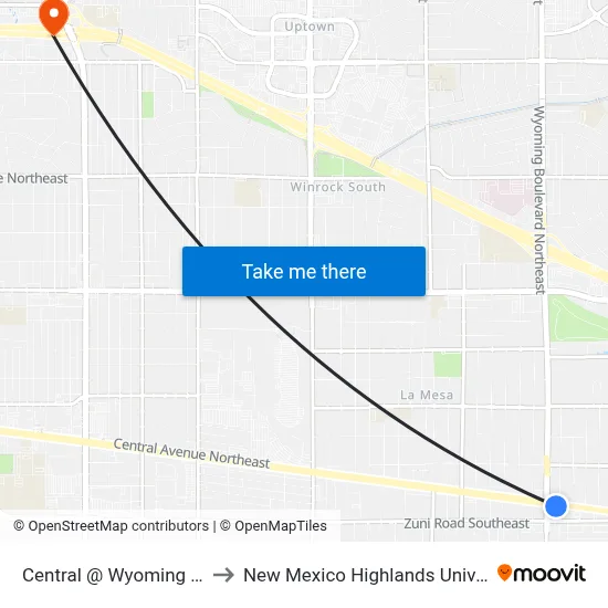 Central @ Wyoming (Art) to New Mexico Highlands University map