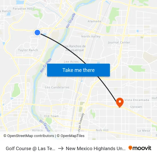 Golf Course @ Las Terrazas to New Mexico Highlands University map