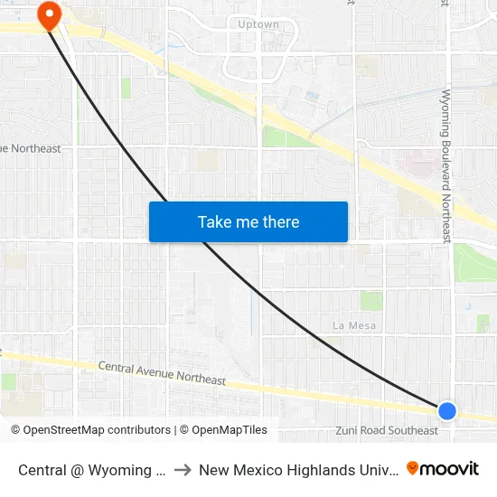 Central @ Wyoming (Art) to New Mexico Highlands University map