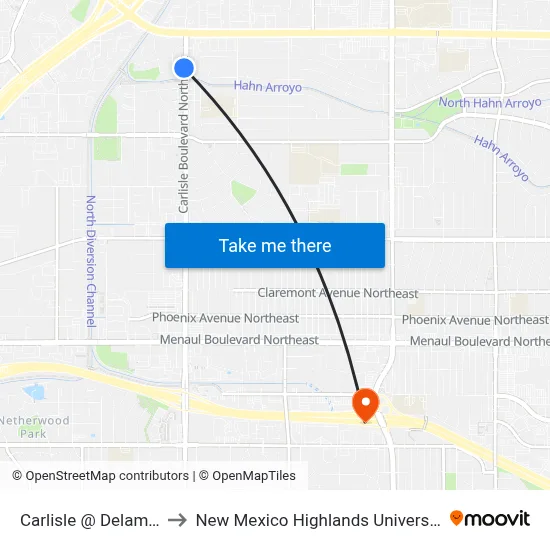 Carlisle @ Delamar to New Mexico Highlands University map