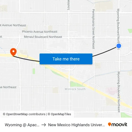 Wyoming @ Apache to New Mexico Highlands University map