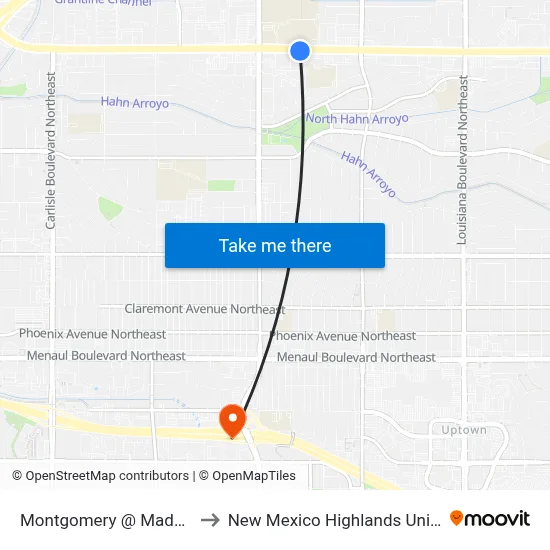 Montgomery @ Madeira Dr to New Mexico Highlands University map