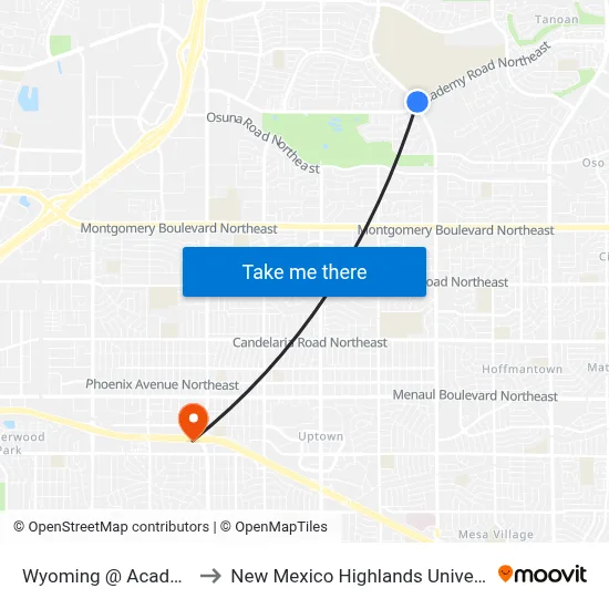 Wyoming @ Academy to New Mexico Highlands University map