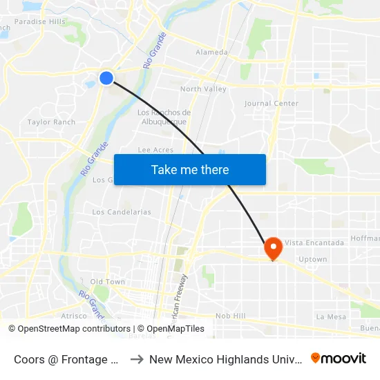 Coors @ Frontage Road to New Mexico Highlands University map