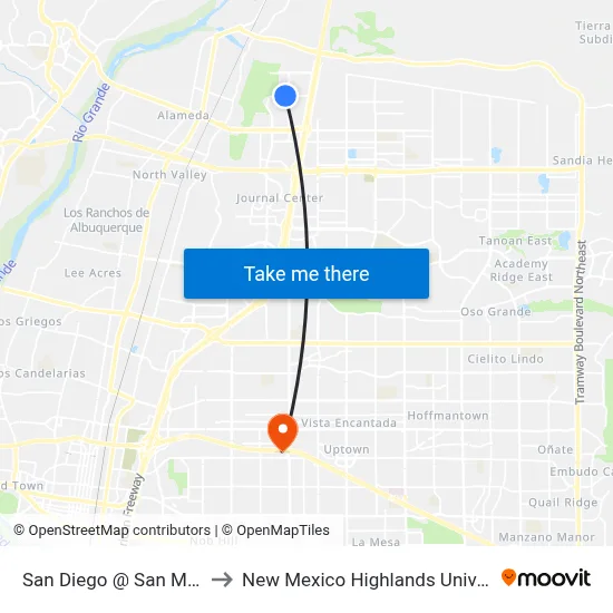 San Diego @ San Mateo to New Mexico Highlands University map
