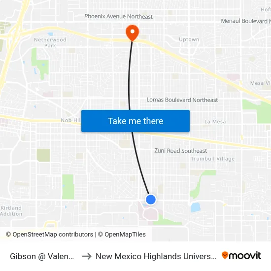 Gibson @ Valencia to New Mexico Highlands University map