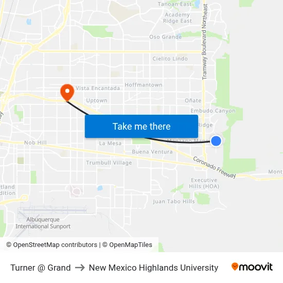 Turner @ Grand to New Mexico Highlands University map