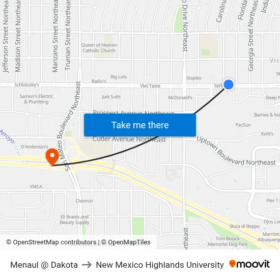Menaul @ Dakota to New Mexico Highlands University map