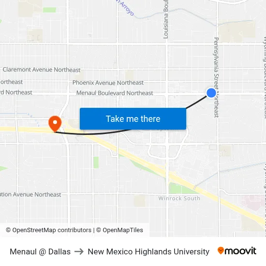 Menaul @ Dallas to New Mexico Highlands University map