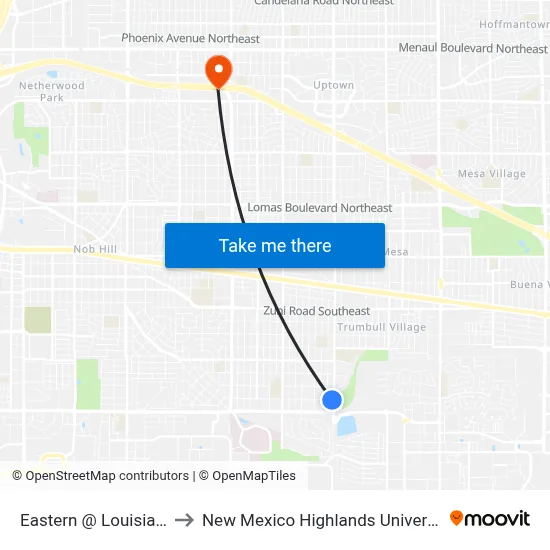 Eastern @ Louisiana to New Mexico Highlands University map