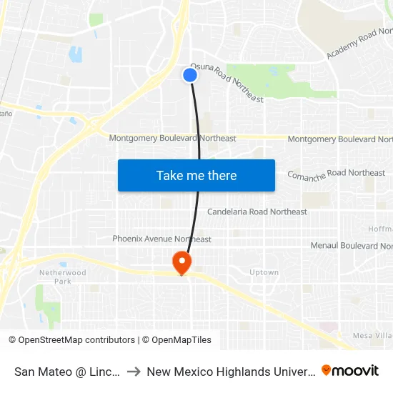 San Mateo @ Lincoln to New Mexico Highlands University map